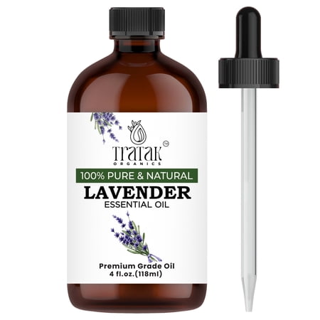 TRATAK ORGANICS Lavender Essential Oil 4 oz, 100% Pure and Natural Oil for Aromatherapy, Diffuser & Relaxation | Undiluted Essential Oil with Glass Dropper