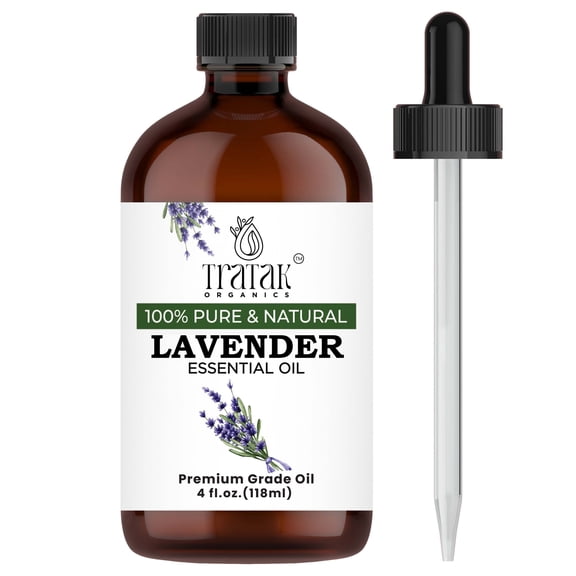 TRATAK ORGANICS Lavender Essential Oil 4 oz, 100% Pure and Natural Oil for Aromatherapy, Diffuser & Relaxation | Undiluted Essential Oil with Glass Dropper