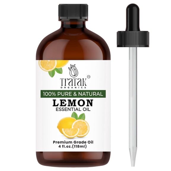 TRATAK ORGANICS Lemon Essential Oil  4 fl oz, 100% Pure and Natural for Cleaning, Aromatherapy, Diffusers, Skin & DIYs