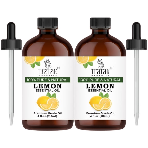 TRATAK ORGANICS Lemon Essential Oil 4 oz, Pure & Undiluted for Aromatherapy, Diffusers (Pack of 2)