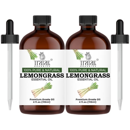 TRATAK ORGANICS Lemongrass Essential Oil 4 Fl Oz - 100% Pure & Natural Premium Grade for Aromatherapy and Diffuser, 4 fl oz (Pack of 2)