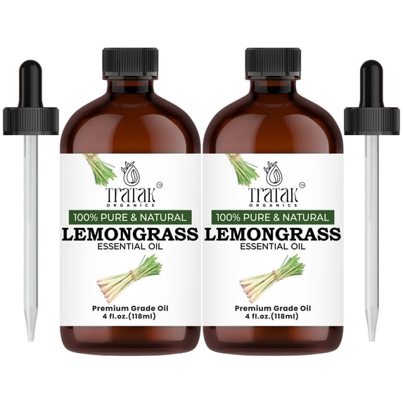 TRATAK ORGANICS Lemongrass Essential Oil 4 Fl Oz - 100% Pure & Natural Premium Grade for Aromatherapy and Diffuser, 4 fl oz (Pack of 2)