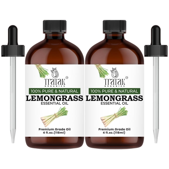 TRATAK ORGANICS Lemongrass Essential Oil 4 Fl Oz - 100% Pure & Natural Premium Grade for Aromatherapy and Diffuser, 4 fl oz (Pack of 2)
