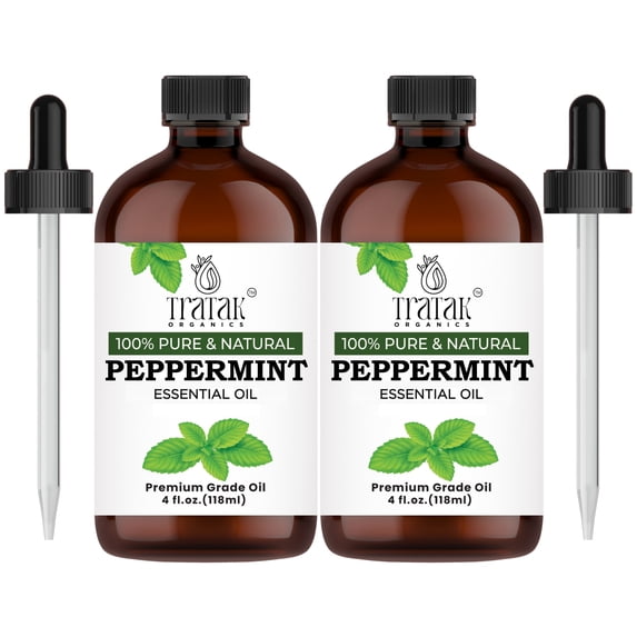 TRATAK ORGANICS Peppermint Essential Oil, 100% Pure & Natural, Undiluted for Aromatherapy, Diffuser, 4 oz (Pack of 2)