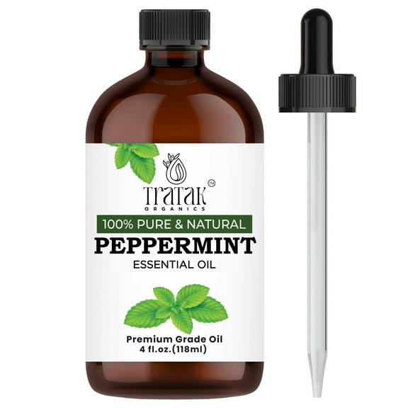 TRATAK ORGANICS Peppermint Essential Oil 4 fl oz - 100% Pure and Natural Peppermint Oil for Pests, Aromatherapy and Diffusers with Premium Glass Dropper