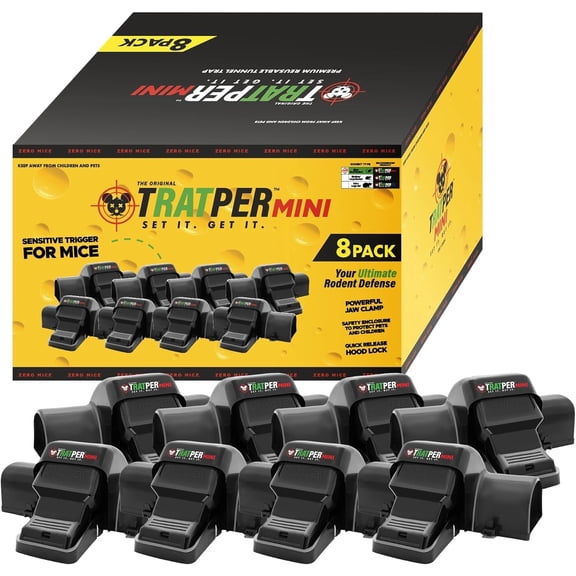 TRATPER Covered Tunnel Snap Mouse Trap, 8 Pack - Reusable, No-Touch, Pet-Safe, Indoor & Outdoor