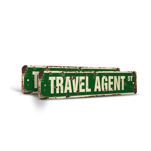 TRAVEL AGENT Vintage Style Rustic Street Sign – (2 Pack) Agency World Traveler Traveling Getaway Retro Decorative Wall Sign for Home, Bar, Garage, or Outdoor Use | 4" X 18" Plastic Road