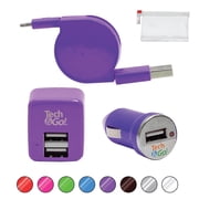 TRAVEL DEPOT Retractable Charger for iPhone, Apple Compatible Super Fast Charger Lightning Wall/Car Charger for iPhone, Travel Kit