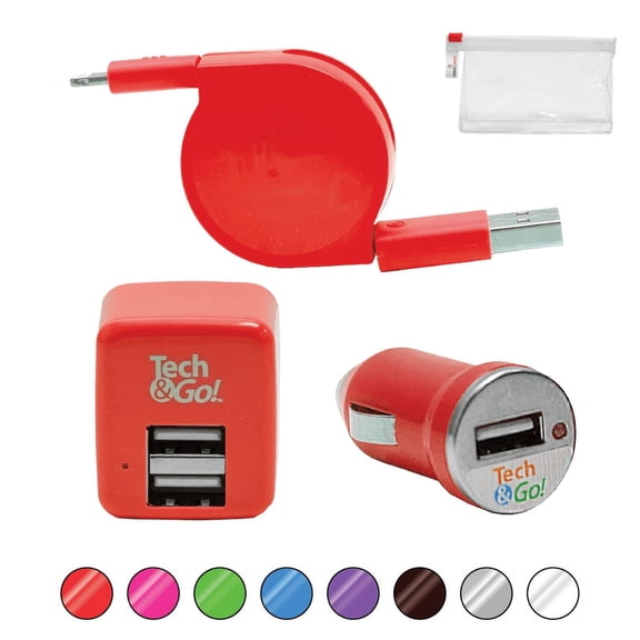 TRAVEL DEPOT Retractable Charger for iPhone, Apple Compatible Super Fast Charger Lightning Wall/Car Charger for iPhone, Travel Kit