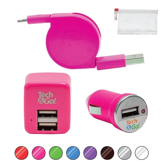 TRAVEL DEPOT Retractable Charger for iPhone, Apple Compatible Super Fast Charger Lightning Wall/Car Charger for iPhone, Travel Kit