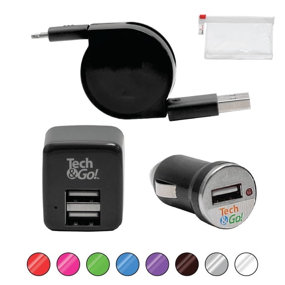 TRAVEL DEPOT Retractable Charger for iPhone, Apple Compatible Super Fast Charger Lightning Wall/Car Charger for iPhone, Travel Kit