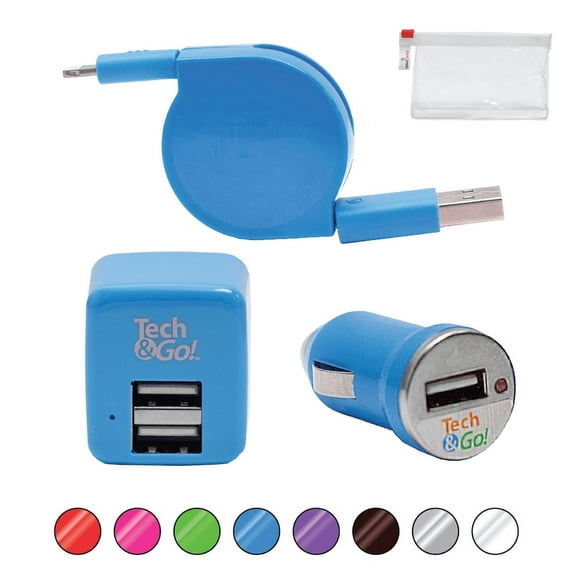 TRAVEL DEPOT Retractable Charger for iPhone, Apple Compatible Super Fast Charger Lightning Wall/Car Charger for iPhone, Travel Kit