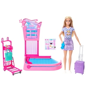 Barbie Malibu Limitless Adventure Travel Doll, Blonde, Baggage Claim Playset & Accessories