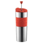 Bodum Stainless Steel Double Wall Travel French Press Mug, 15oz, with Silicone Sleeve, Red