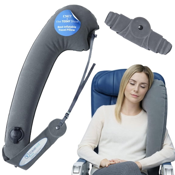 TRAVELREST Ultimate Inflatable Neck Support & Body Pillow - Airplane Pillow for Long Flight Comfort, Travel Essentials, Sleeping Accessories, Headrest Support Seat for Car (Grey)