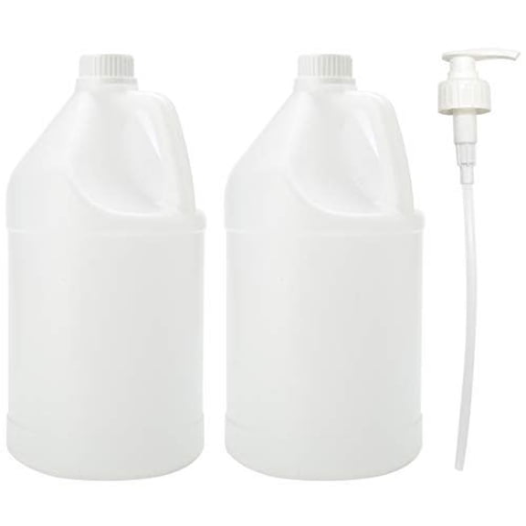 TRAVELWELL 1 Gallon Clear Plastic Empty Bottles with Flip Cap BPA-free Set of 2 With 1 Pressure Pump