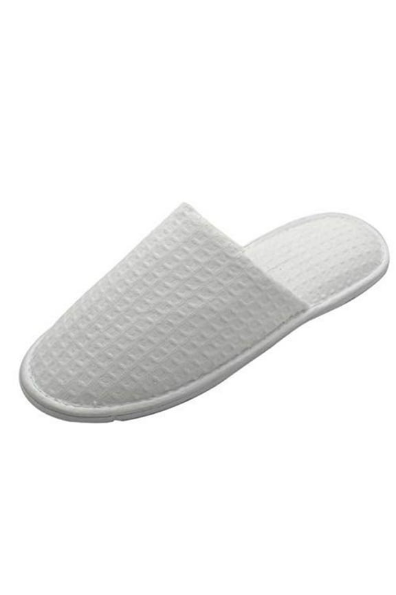Closed Toe Waffle Spa Slippers Bulk Hotel Unisex Slippers for Women and Men 12 Pairs per Case White