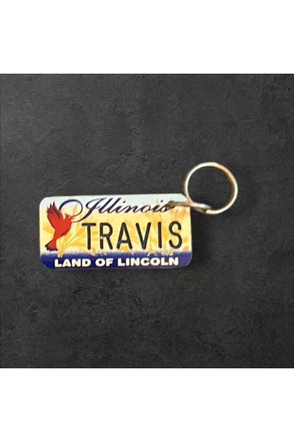 TRAVIS Name Keychain License Plate Illinois Land of Lincoln Great Gift 2 New