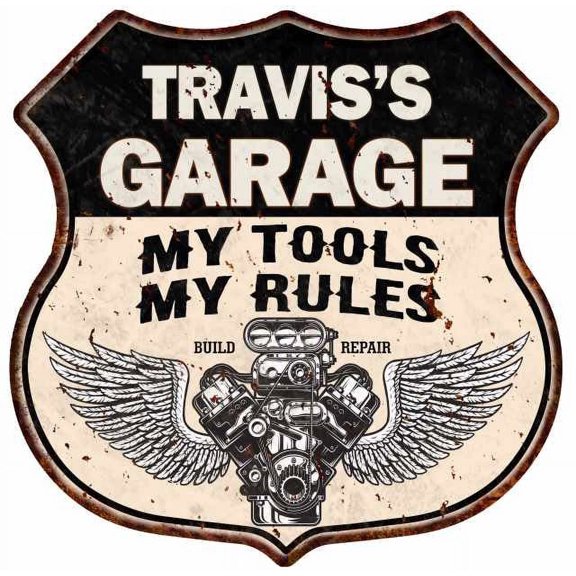 TRAVIS'S Garage My Tools My Rules V8 Wings 12x12 Metal Sign 211110026122