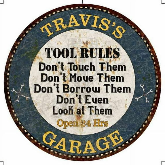 TRAVIS'S Garage Rules 14" Round Metal Sign Garage Wall Decor 100140015354