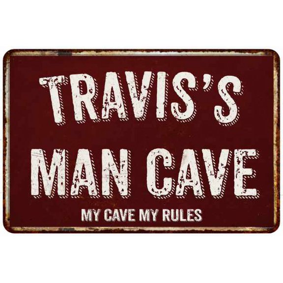 TRAVIS'S Man Cave Red Grunge Gift Sign Metal 12x18 Decor 208120003353