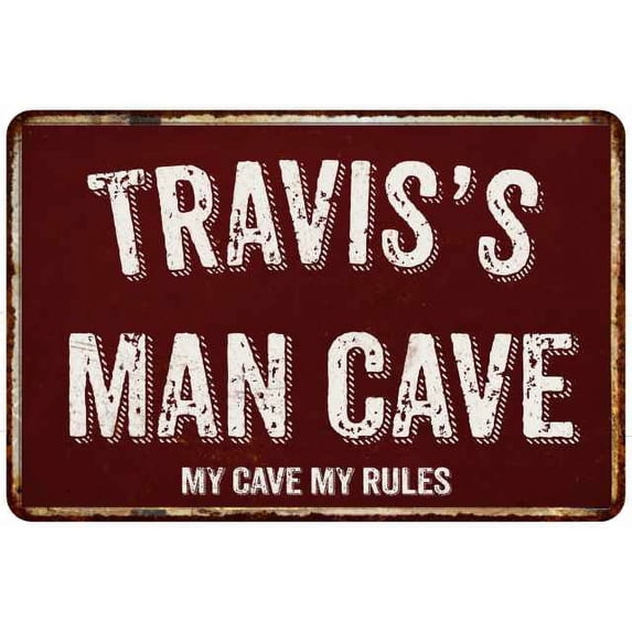 TRAVIS'S Man Cave Red Grunge Sign 8 x 12 High Gloss Metal Sign 208120003353