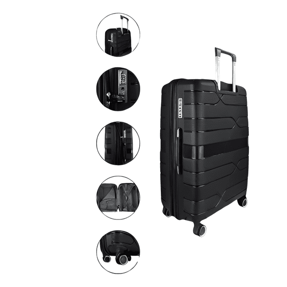 TRAVLR 100% PP Break Resistant Lightweight Expandable 20" Carry-on Cabin Luggage Trolley, Black