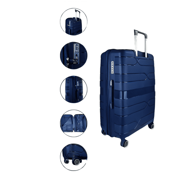 TRAVLR 100% PP Break Resistant Lightweight Expandable 28" Checkin Luggage Trolley, Navy Blue.