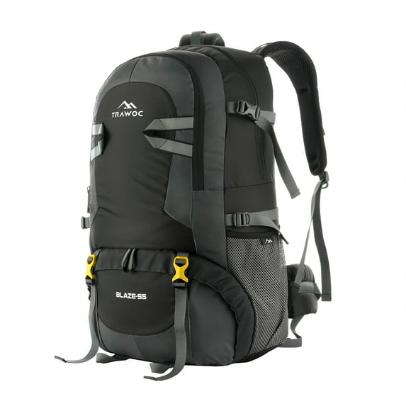 TRAWOC 55 LTR Travel Backpack Daypack bag for Camping Hiking Trekking, SHK014 Black
