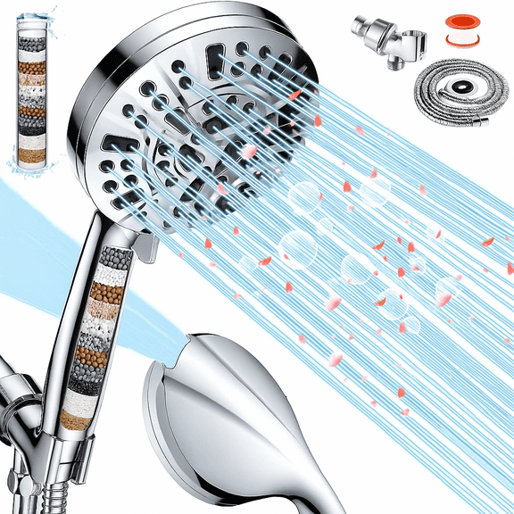 TRBCREATION High Pressure Handheld Shower Head with Filter, 10 Spray Modes, Detachable Showerhead Set with Adjustable Bracket & Built-in Power Jet Modes for Bath, Tub, Tile & Pets