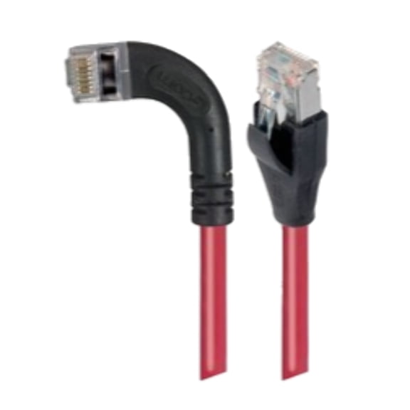 TRD695SZRA6RD-2 Category 6 Shielded LSZH Right Angle Patch Cable, Straight/Right Angle Left, Red, 2.0 ft