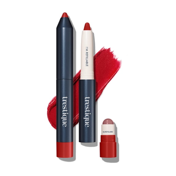 TRE'STIQUE treStiQue Matte Lip Crayon, Matte Lipstick With Built-in Lip Gloss Balm, 2-in-1 Lip Liner Set With Lip Crayon and Lip Balm, Lipstick and Lip Gloss Balm Lip Kit (Chile Red Refillable)