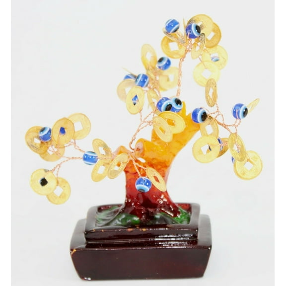 TRE106 Feng Shui 4" Blue Evil Cat's Eye Money Tree Lucky Tree Gift Home Decor