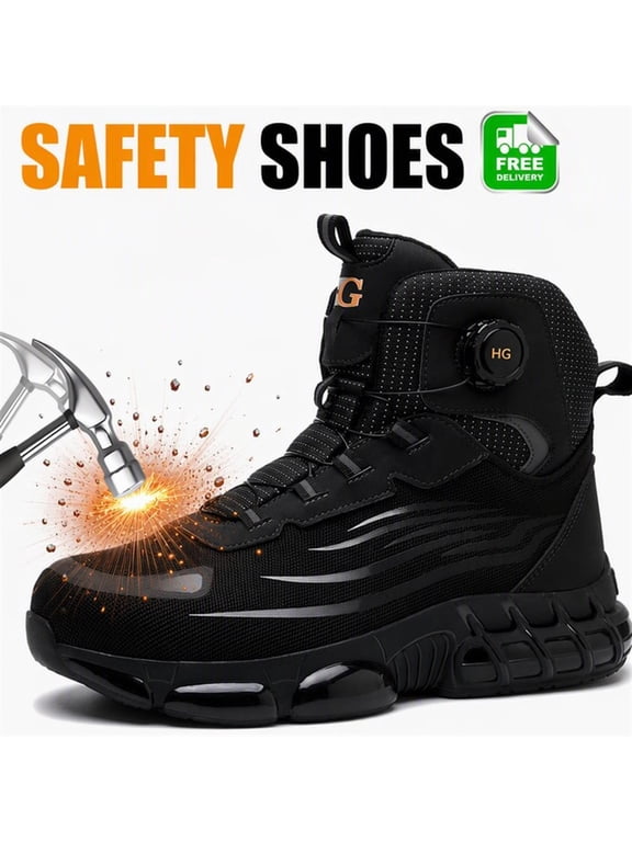 Men's and Women's Black Steel Toe Puncture Resistant High-Top Work Boots