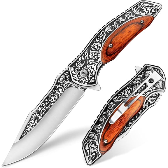 TREANT Pocket Knife, 3.6'' Sharp Blade Pocket Folding Knife, Cool EDC Knife with 3D Retro Embossed Pattern, Classic Pocket Knife For Men, Outdoor Camping Hiking