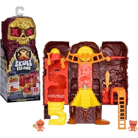 TREASURE X Lost Lands Skull Island Lava Tower Micro Playset, 15 Levels of Adventure. Survive The Traps and Discover 2 Micro Sized Action Figures. Will You Find Real Gold Dipped Treasure? Medium
