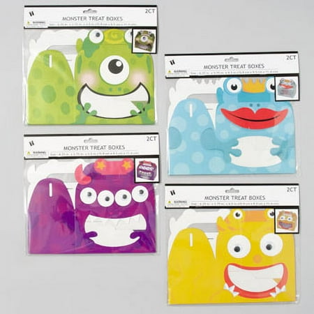 TREAT BOX 2PK MONSTER W/GOOGLE EYES & POPUP WINDOW 4AST STYLES, Case Pack of 48