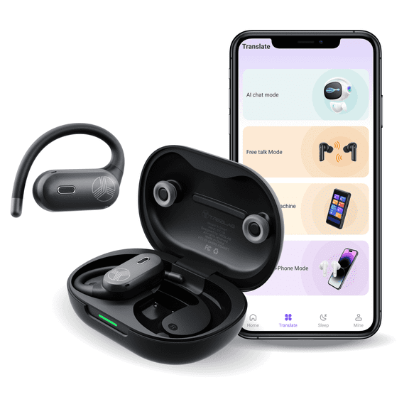 TREBLAB X-Smart AI Wireless Bluetooth Translation Earbuds Gaming Mode, 4 Mics, IPX5 Water Resistant, 65ms Low Latency, Touch Control, 33ft Range, 8H Playtime + Charging Case