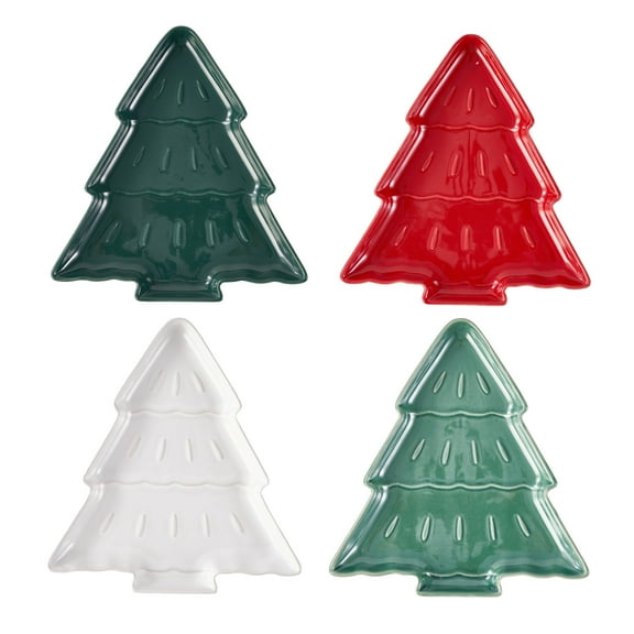 Multicolored Tree Ceramic Appetizer Plates, Set of 4, by Holiday Time