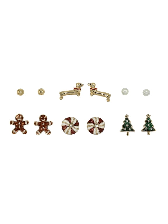 Gold-Tone Christmas Stud Earrings, 6-Pair Set
