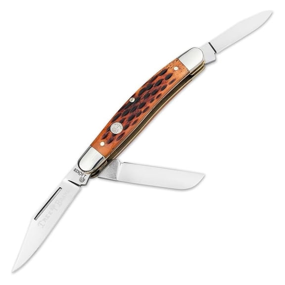 TREEBRAND  Medium Stockman Jigged Brown  Multi-Blade with Three Extra-Sharp D2 Blades  Gentleman Pocket Knife with Brown Jigged Bone Handle Scales & Slipjoint  Made in Germany