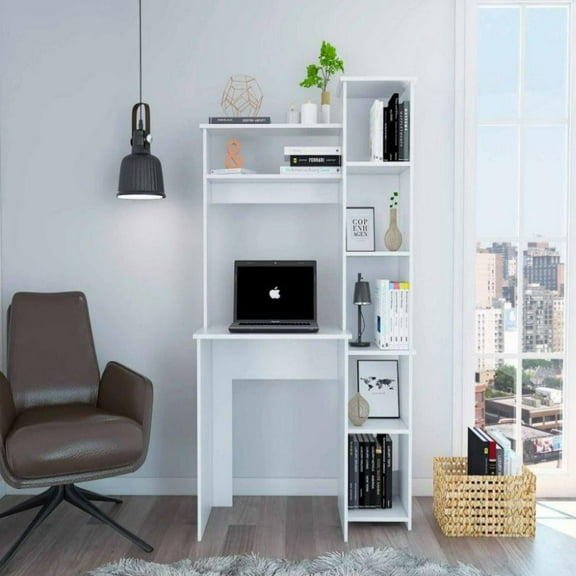 We Have Furniture Desk Logan, Five Cubbies, White Finish