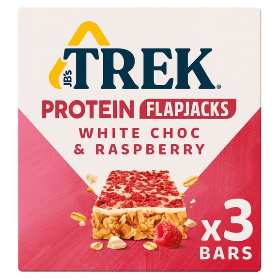 TREK White Choc & Raspberry Protein Flapjacks 3x50g, Imported from Britain