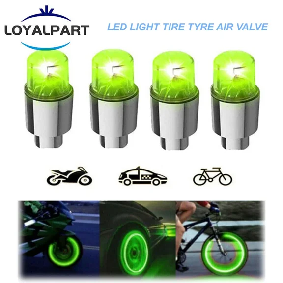 TREND- 4Pcs Green Auto Wheel Tire Tyre Air Valve Stem Led Light Caps Cover Accessories