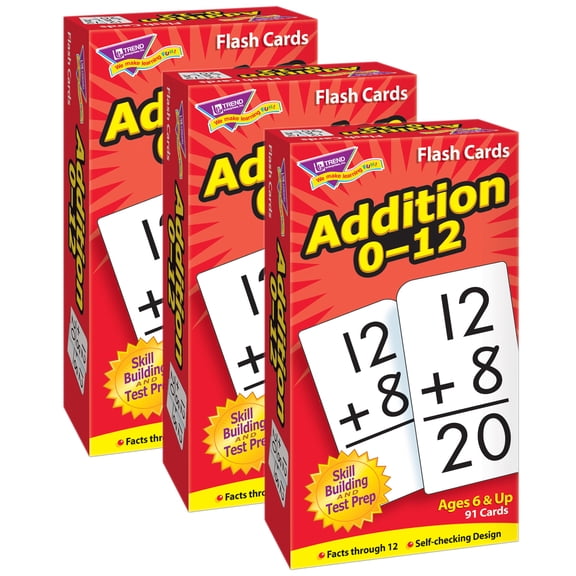 TREND Addition 0-12 Skill Drill Flash Cards, Pack of 3