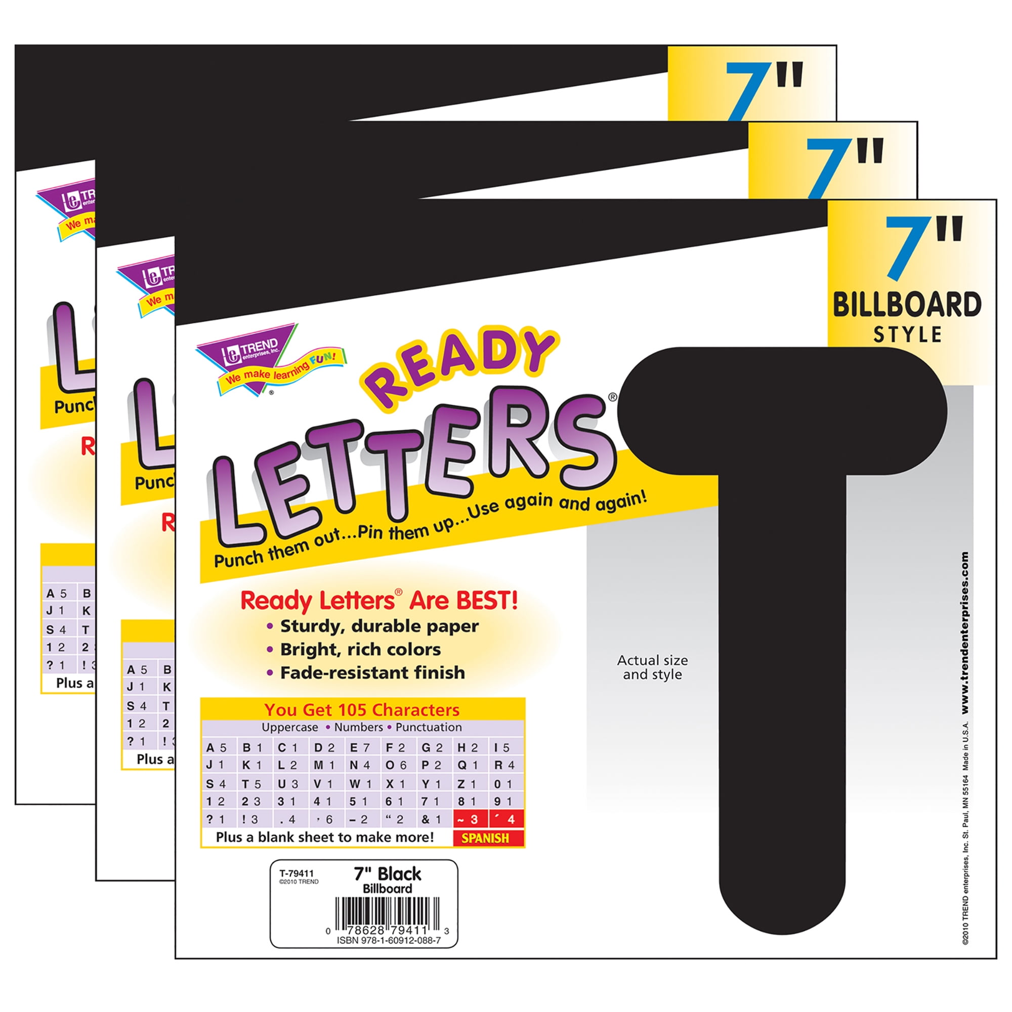 TREND Black 7-Inch Billboard Uppercase Ready Letters, 318