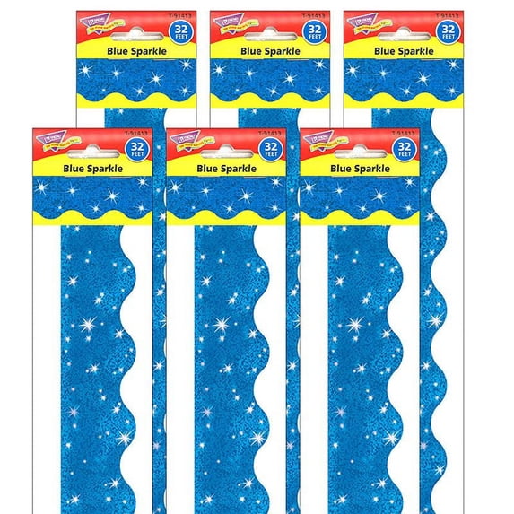 TREND Blue Sparkle Terrific Trimmers, 32.5' Per Pack, 6 Packs