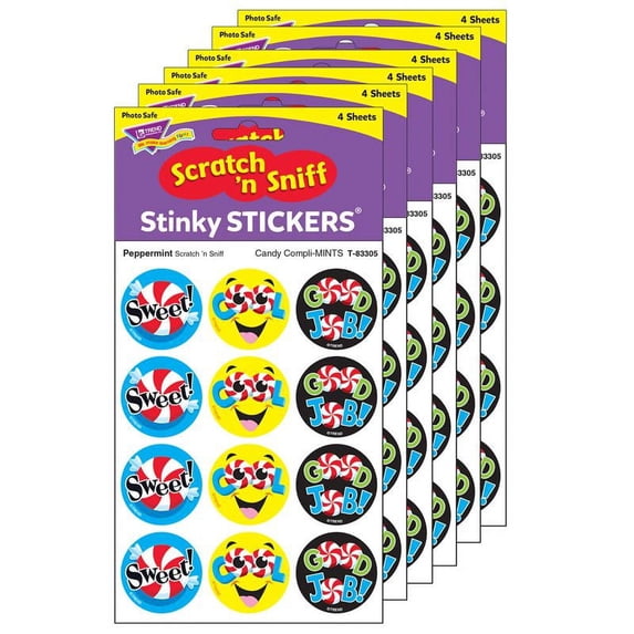 TREND Candy Compli-MINTS/Peppermint Stinky Stickers, 48 Per Pack, 6 Packs
