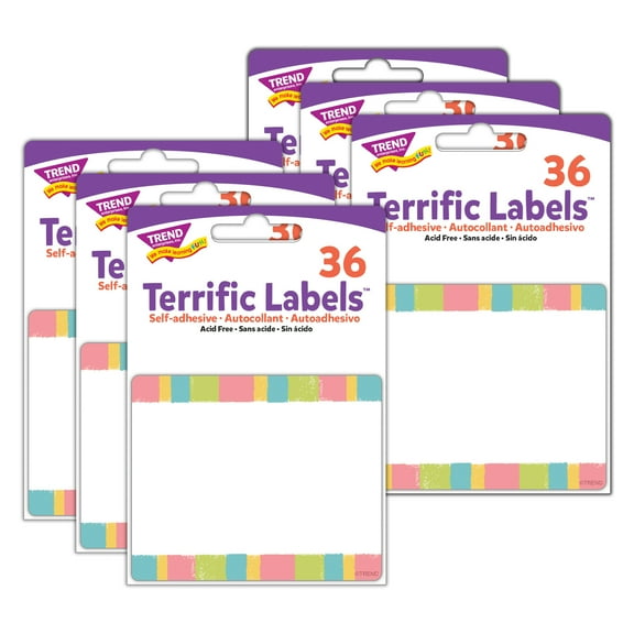 TREND Cheerful Stripes Terrific Labels, 36 Per Pack, 6 Packs
