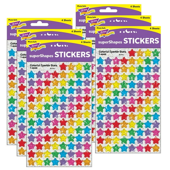 TREND Colorful Sparkle Stars superShapes Stickers, 400 Per Pack, 6 Packs